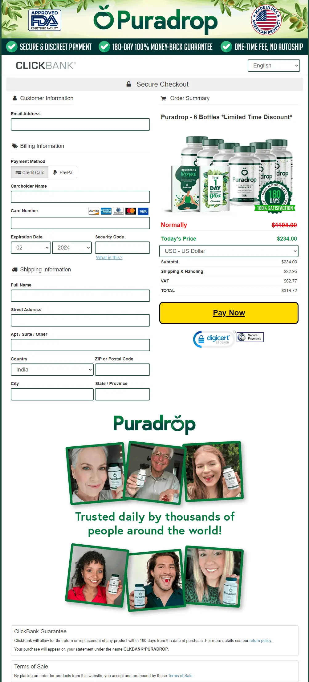 Puradrop Order Page